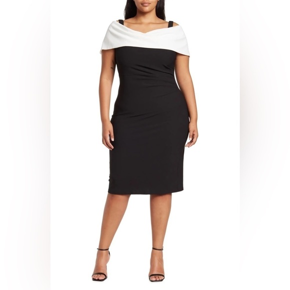 NEW Marina Off the Shoulder Shift Dress Black 14 - Picture 2 of 6